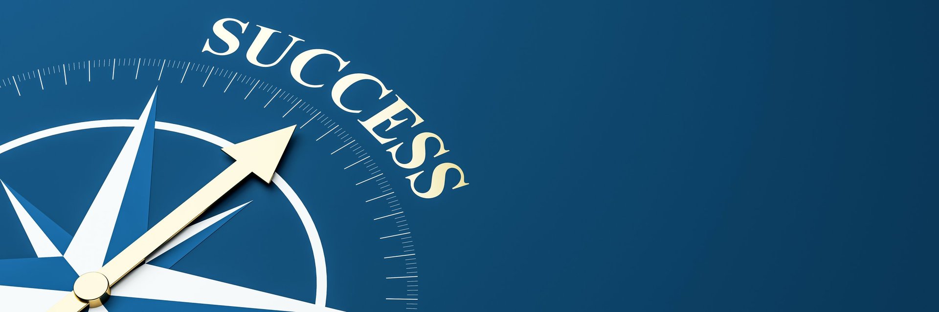 Golden compass arrow pointing to success